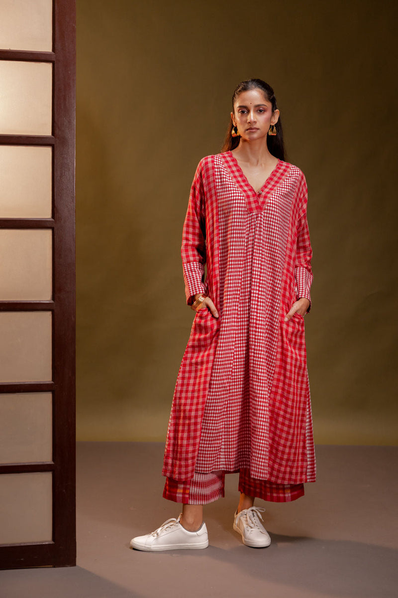 Reverie Kurta + Palazzo (Set) gamcha co-ord set by 145 East in red for women in Singapore
