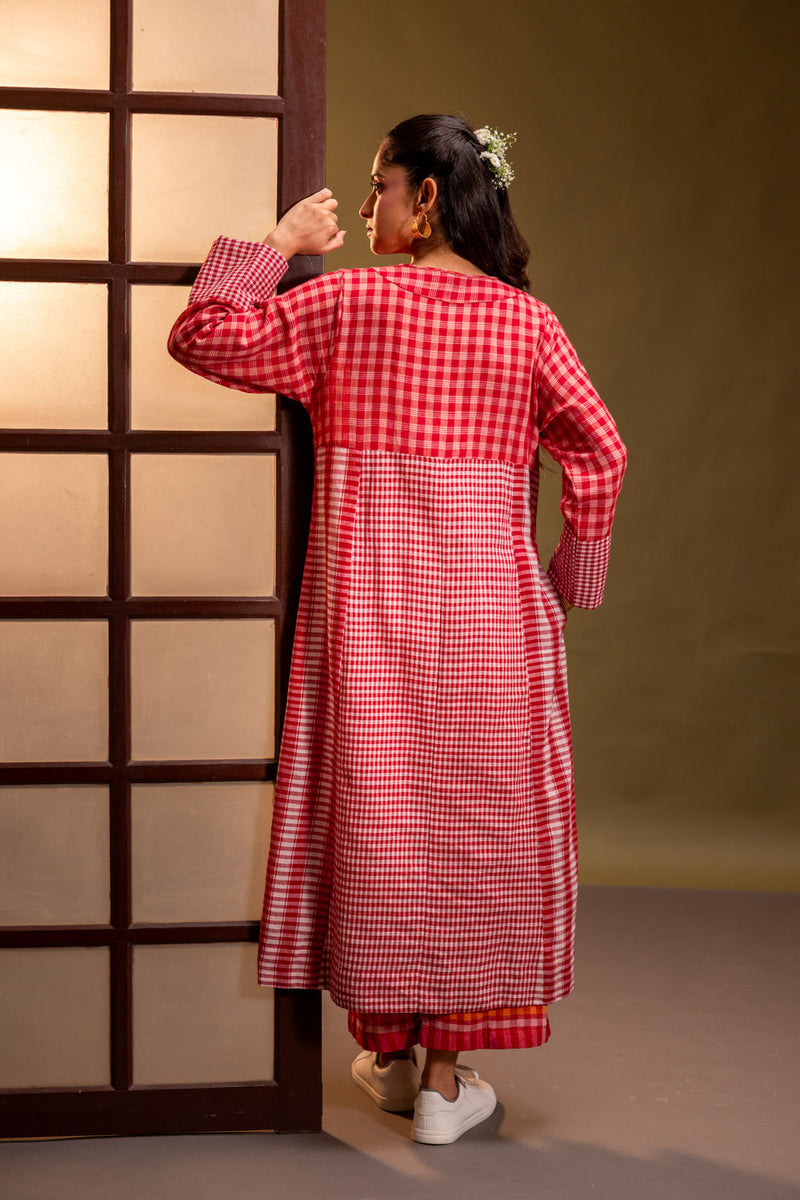 Reverie Kurta + Palazzo (Set) gamcha co-ord set by 145 East in red for women in Singapore