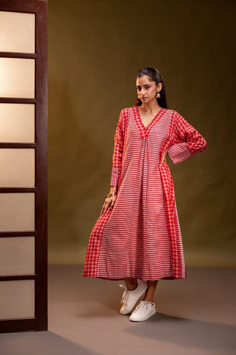 Reverie Kurta gamcha dress by 145 East in red for women in Singapore
