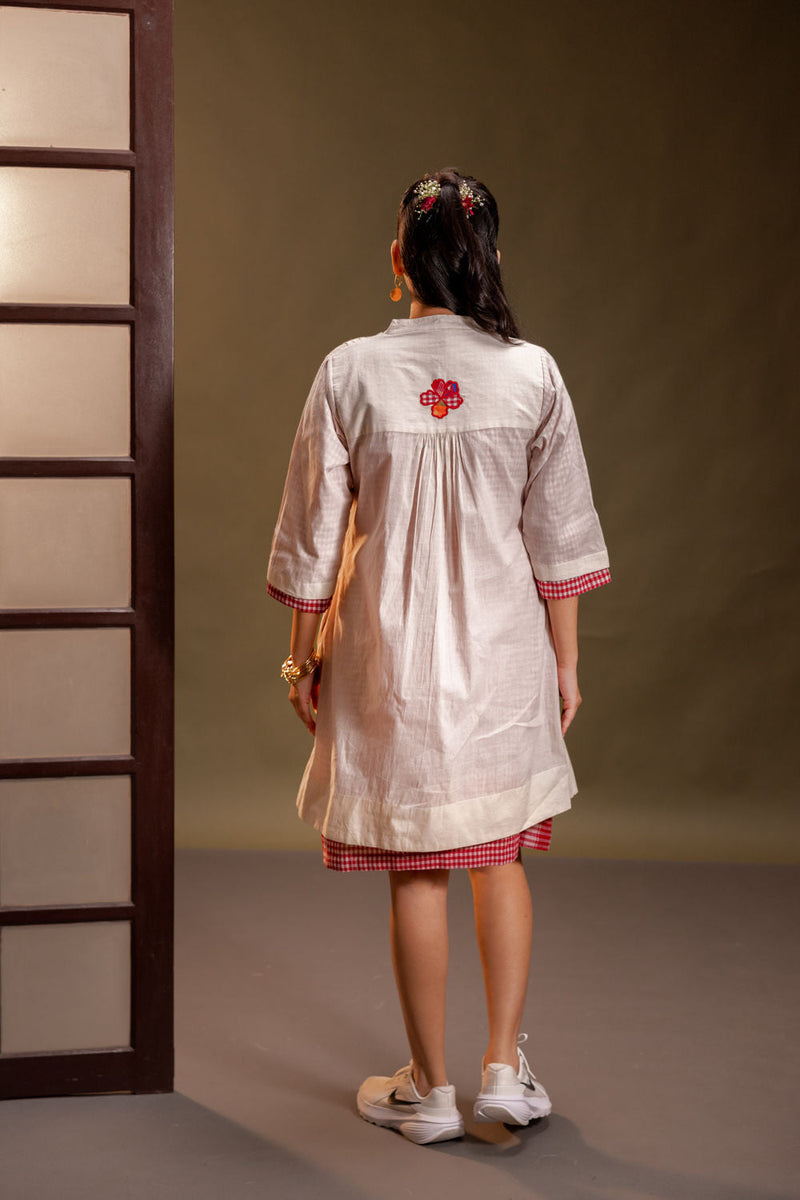 Raindance Dress cotton, gamcha dress by 145 East in red, white for women in Singapore