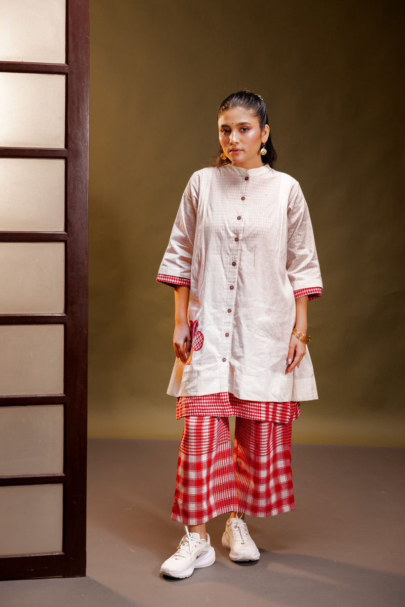Raindance Dress + Palazzo (Set) cotton, gamcha co-ord set by 145 East in red, white for women in Singapore