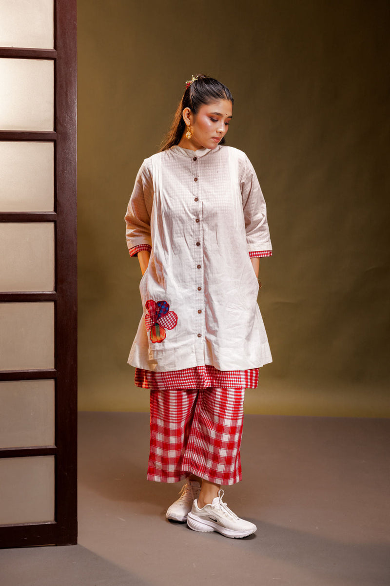 Raindance Dress + Palazzo (Set) cotton, gamcha co-ord set by 145 East in red, white for women in Singapore