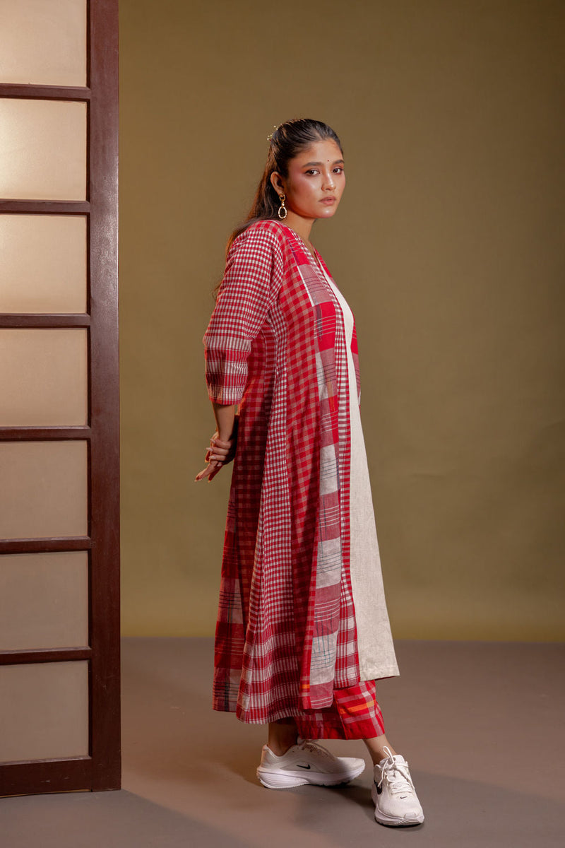 Muse 16 Panelled Dress + Palazzo (Set) cotton, gamcha co-ord set by 145 East in red, white for women in Singapore