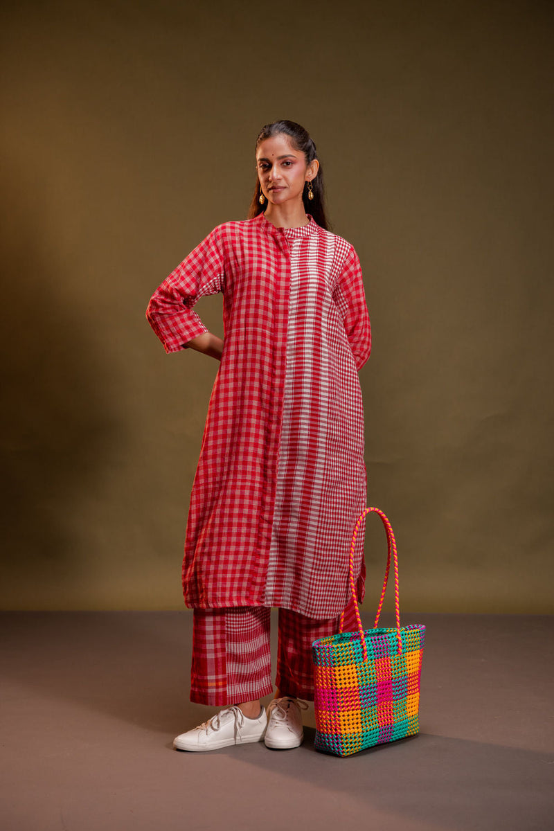Rituals Kurta + Palazzo (Set) gamcha co-ord set by 145 East in red for women in Singapore
