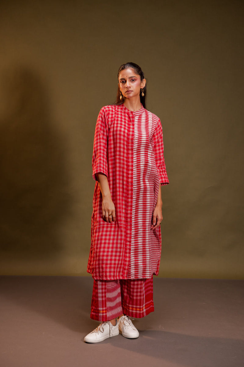 Rituals Kurta + Palazzo (Set) gamcha co-ord set by 145 East in red for women in Singapore