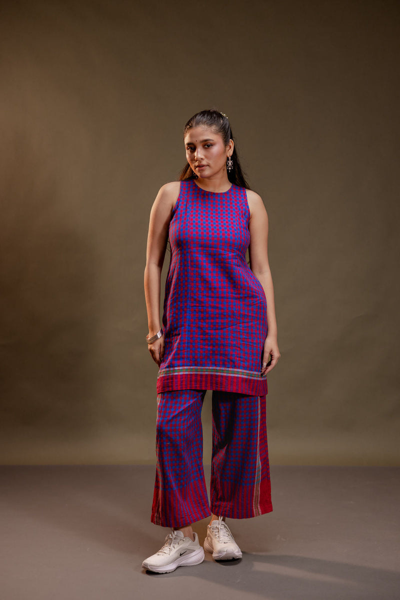 Willow Dress + Palazzo (Set) gamcha co-ord set by 145 East in red, purple for women in Singapore