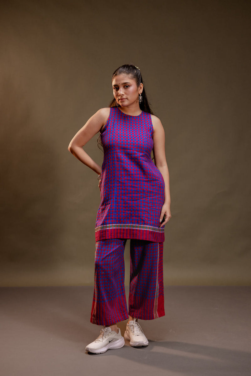 Willow Dress + Palazzo (Set) gamcha co-ord set by 145 East in red, purple for women in Singapore