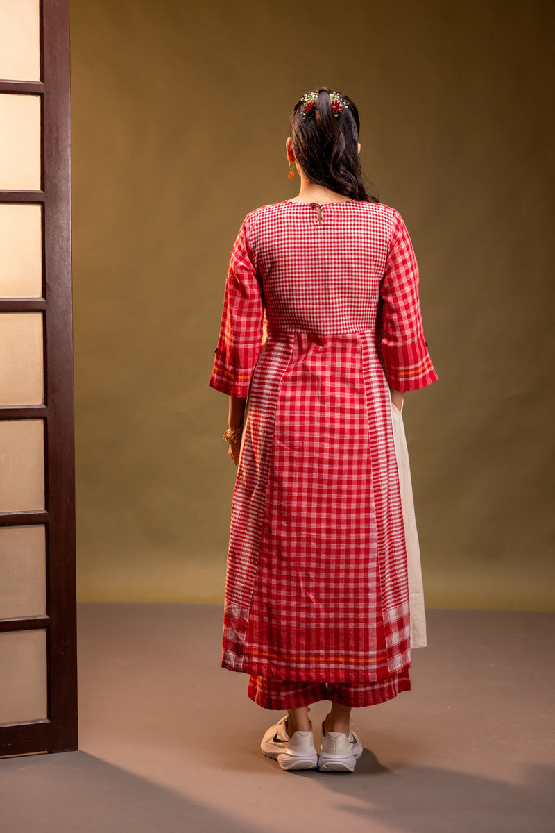 Ardor Panelled Dress + Palazzo (Set) cotton, gamcha co-ord set by 145 East in red, white for women in Singapore