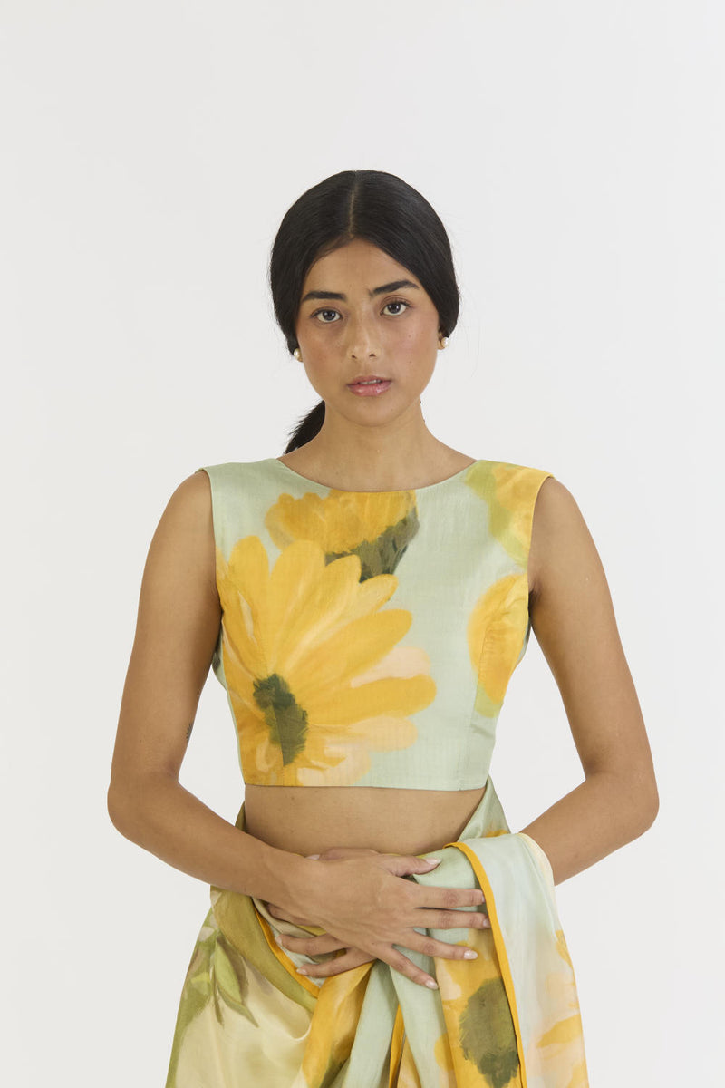 LEMONADE BLOUSE (ZERO NECK) silk by Yam in yellow color for women in Singapore