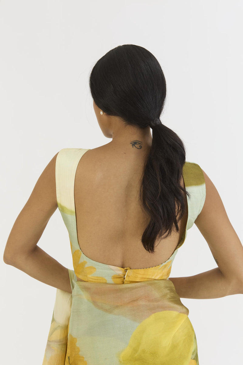 LEMONADE BLOUSE (ZERO NECK) silk by Yam in yellow color for women in Singapore