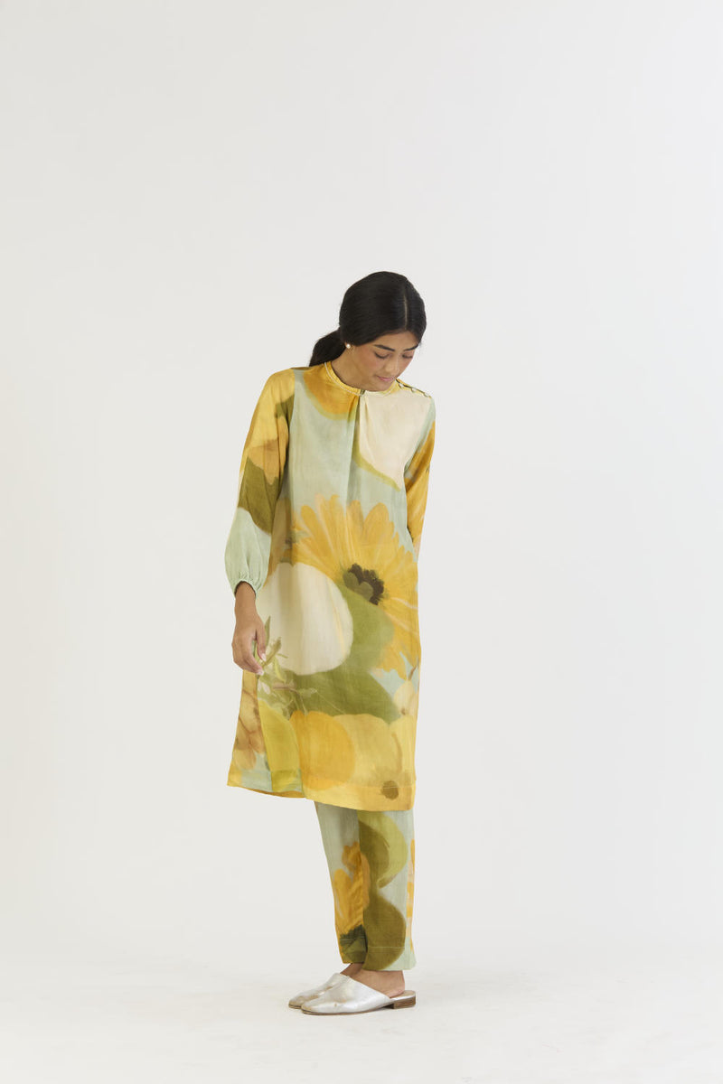 LEMONADE SILK KURTA SET silk by Yam in yellow color for women in Singapore