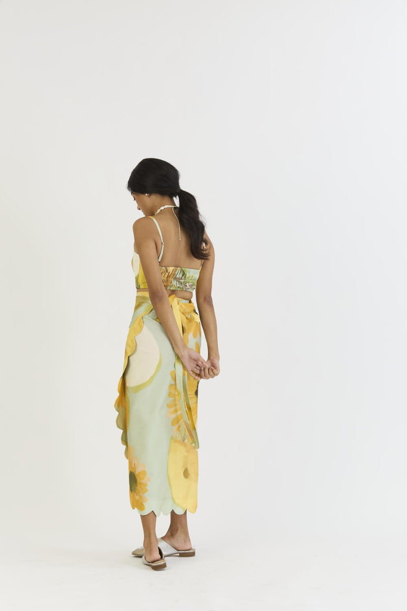 LEMONADE BRALETTE & SCALLOP SKIRT SET satin by Yam in yellow color for women in Singapore