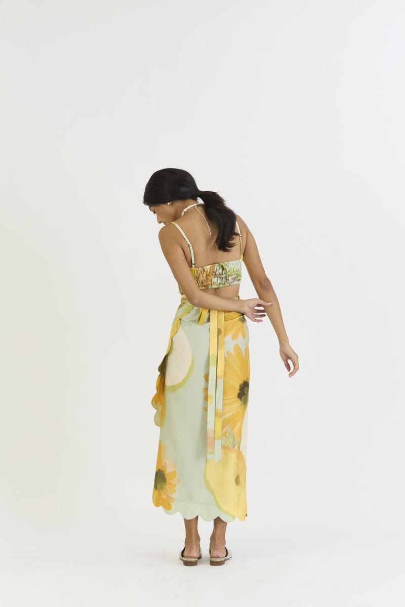 LEMONADE BRALETTE & SCALLOP SKIRT SET satin by Yam in yellow color for women in Singapore
