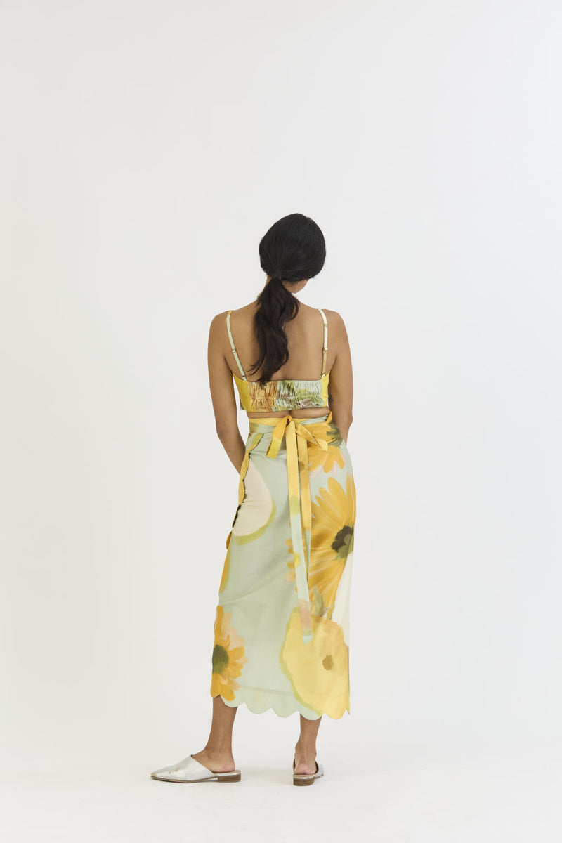 LEMONADE BRALETTE & SCALLOP SKIRT SET satin by Yam in yellow color for women in Singapore