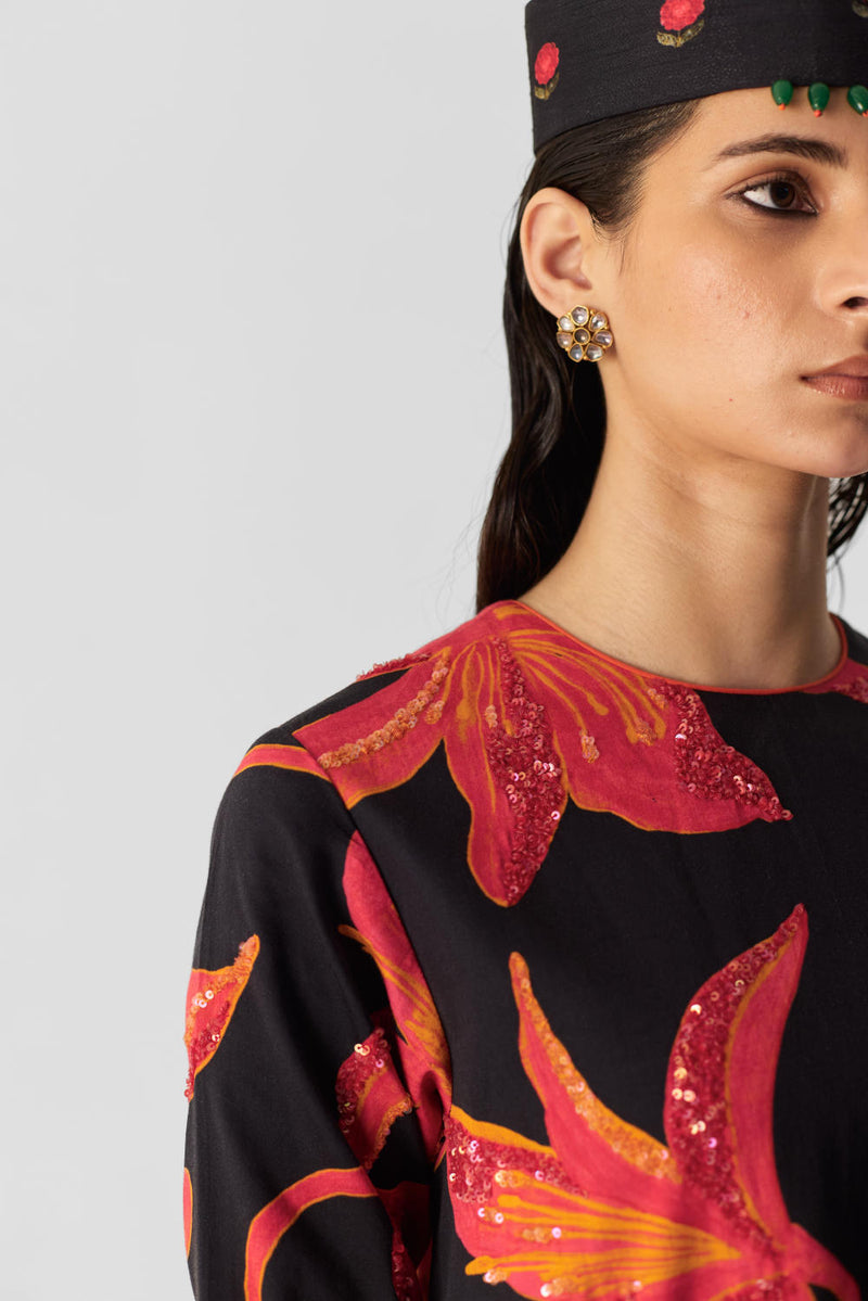 LIAN EMBROIDERED KURTA SET satin by Yam in multi color for women in Singapore