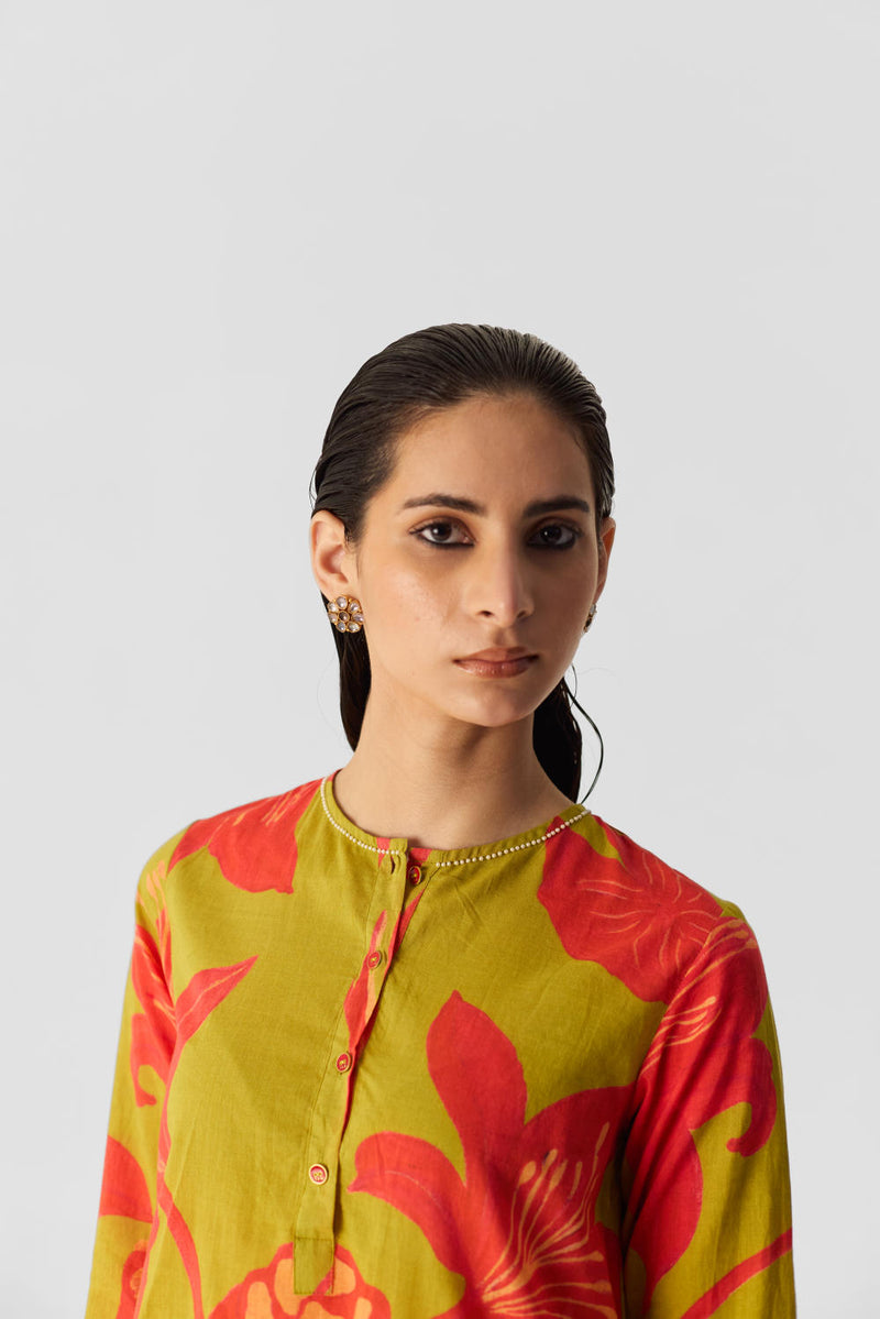 LIAN LIME COTTON KURTA SET cotton by Yam in multi color for women in Singapore