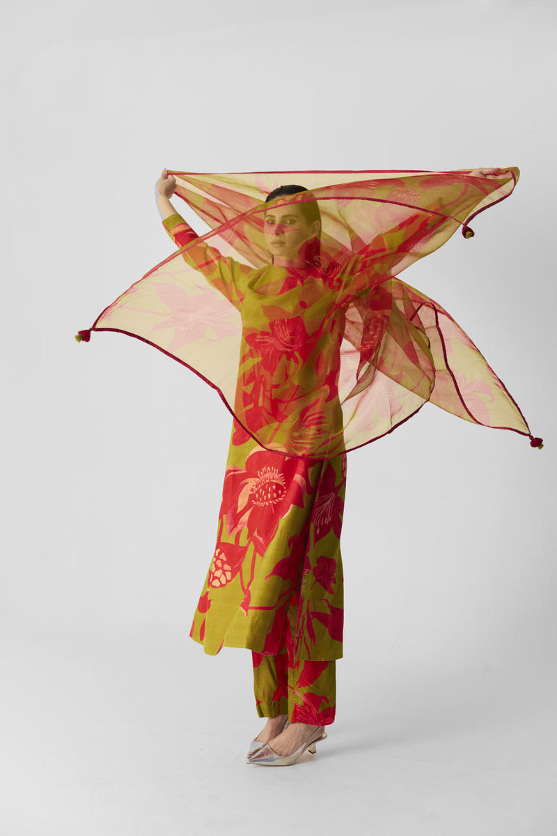 LIAN LIME LONG KURTA SET silk by Yam in multi color for women in Singapore