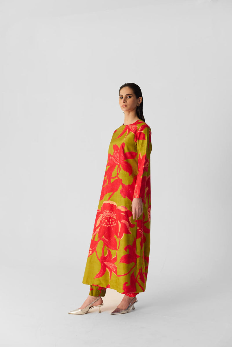 LIAN LIME LONG KURTA SET silk by Yam in multi color for women in Singapore