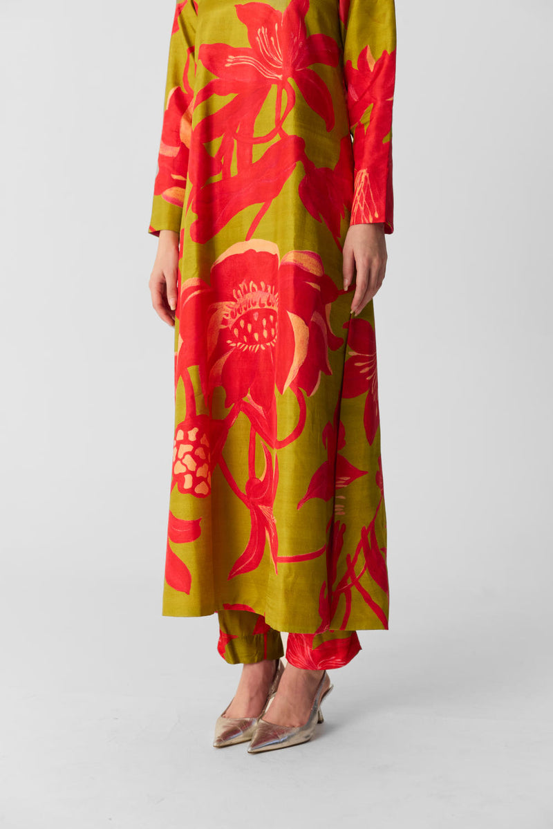 LIAN LIME LONG KURTA SET silk by Yam in multi color for women in Singapore