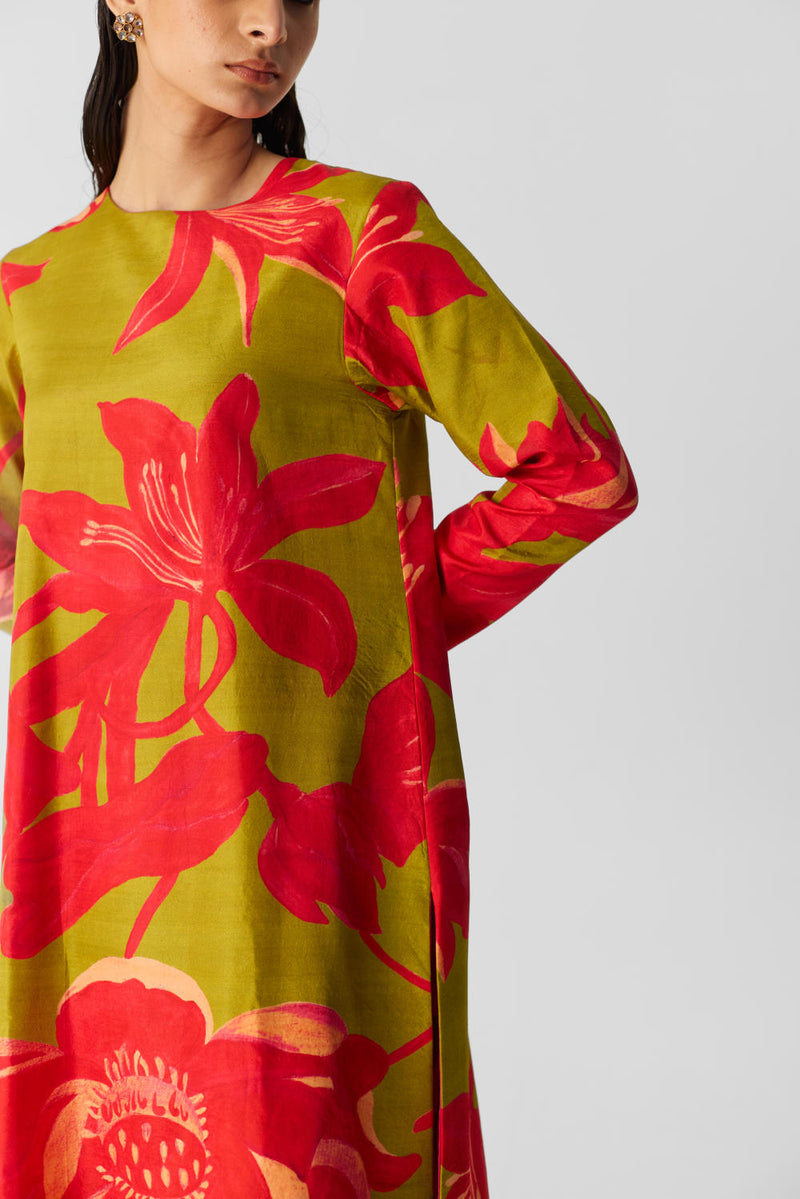 LIAN LIME LONG KURTA SET silk by Yam in multi color for women in Singapore