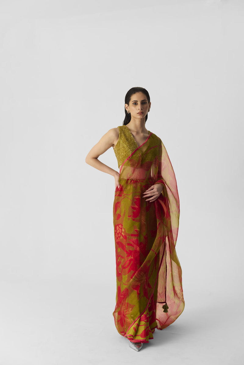 LIAN LIME SAREE organza by Yam in multi color for women in Singapore