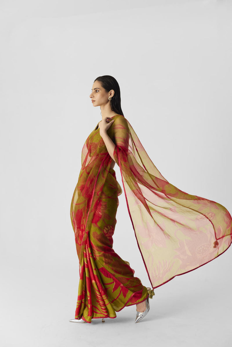 LIAN LIME SAREE organza by Yam in multi color for women in Singapore