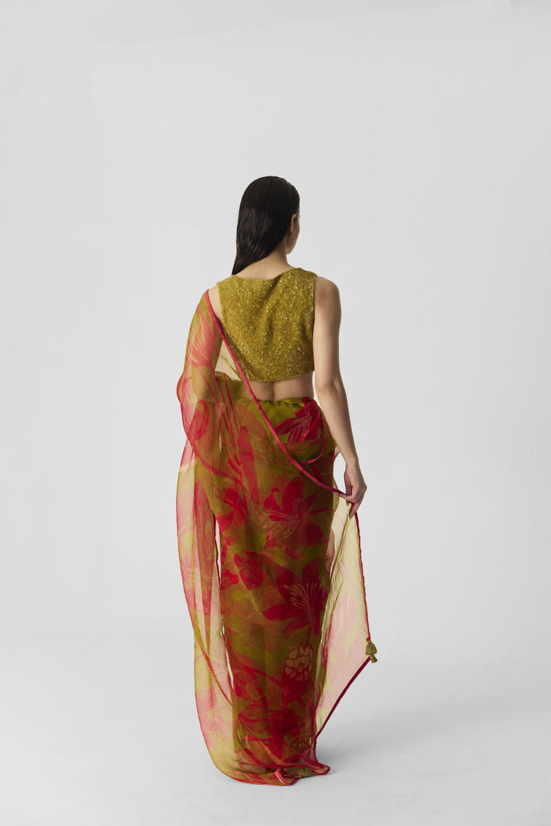 LIAN LIME SAREE organza by Yam in multi color for women in Singapore