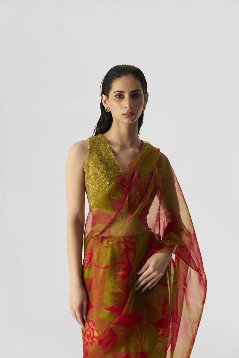 LIAN LIME SAREE organza by Yam in multi color for women in Singapore