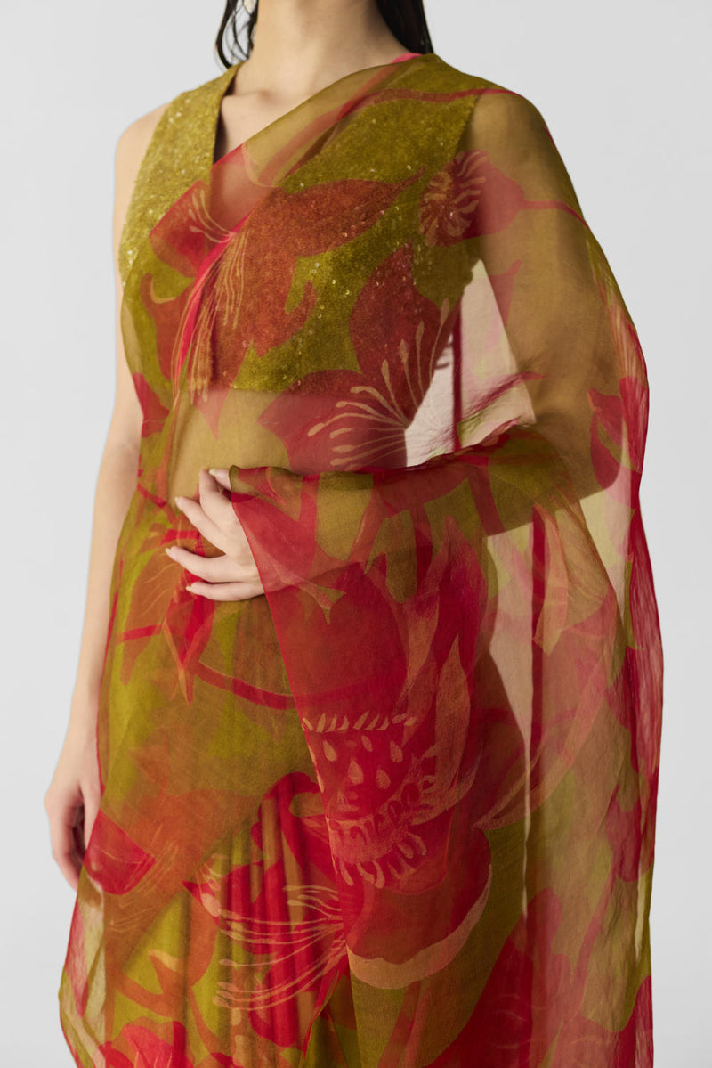 LIAN LIME SAREE organza by Yam in multi color for women in Singapore