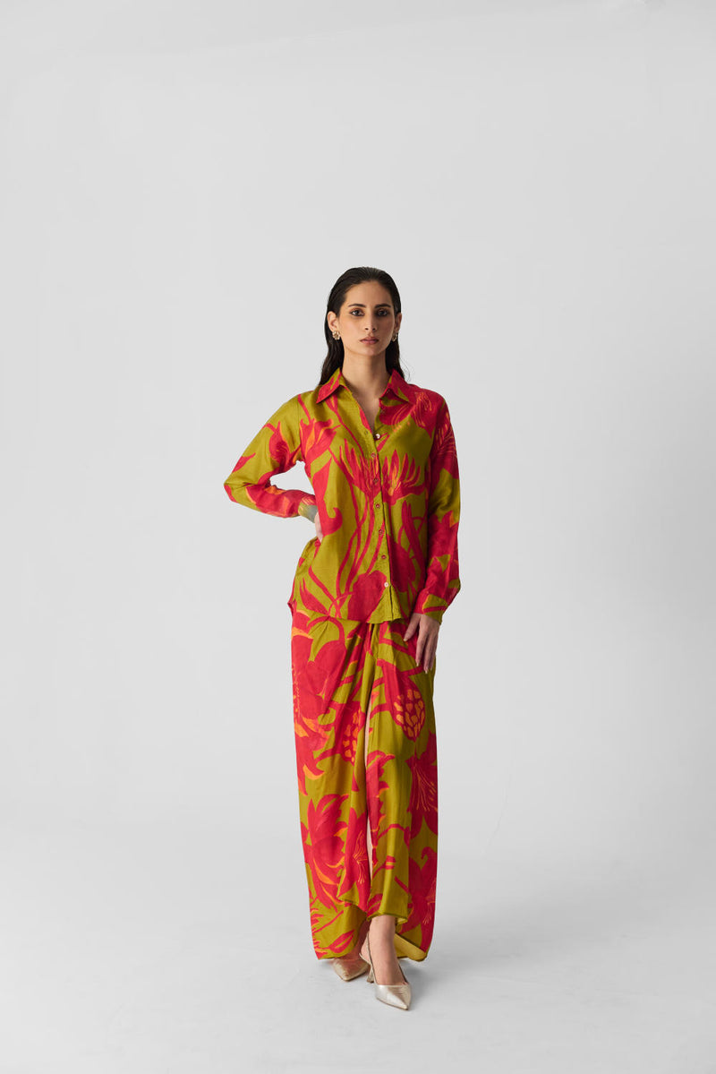 LIAN LIME SHIRT & SKIRT SET silk by Yam in multi color for women in Singapore