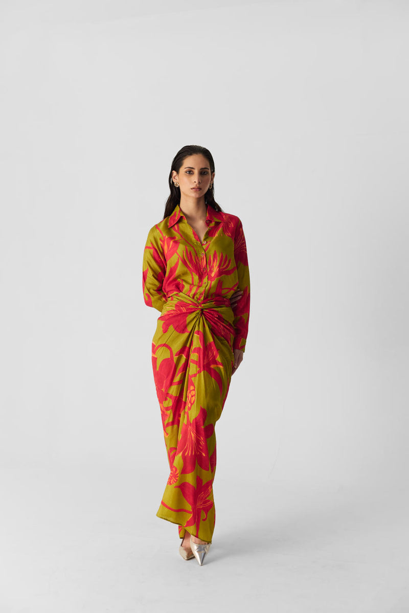 LIAN LIME SHIRT & SKIRT SET silk by Yam in multi color for women in Singapore