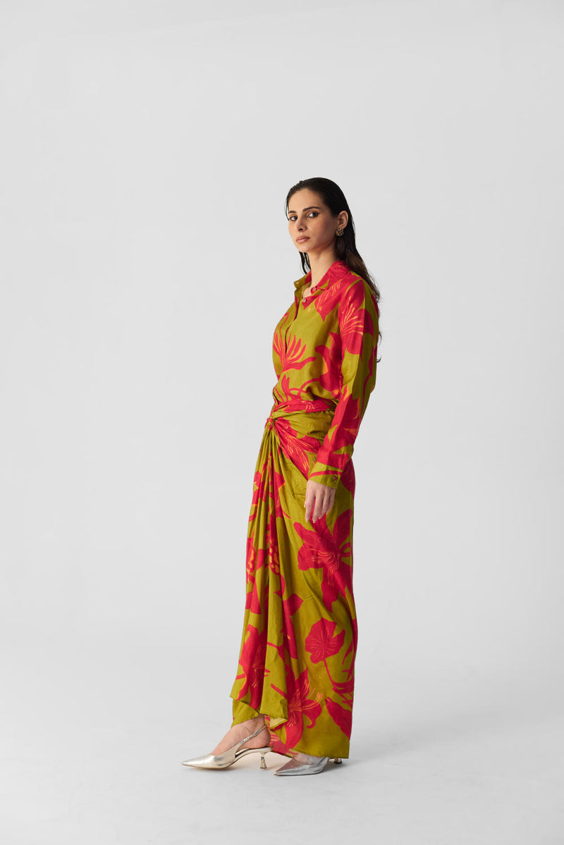 LIAN LIME SHIRT & SKIRT SET silk by Yam in multi color for women in Singapore