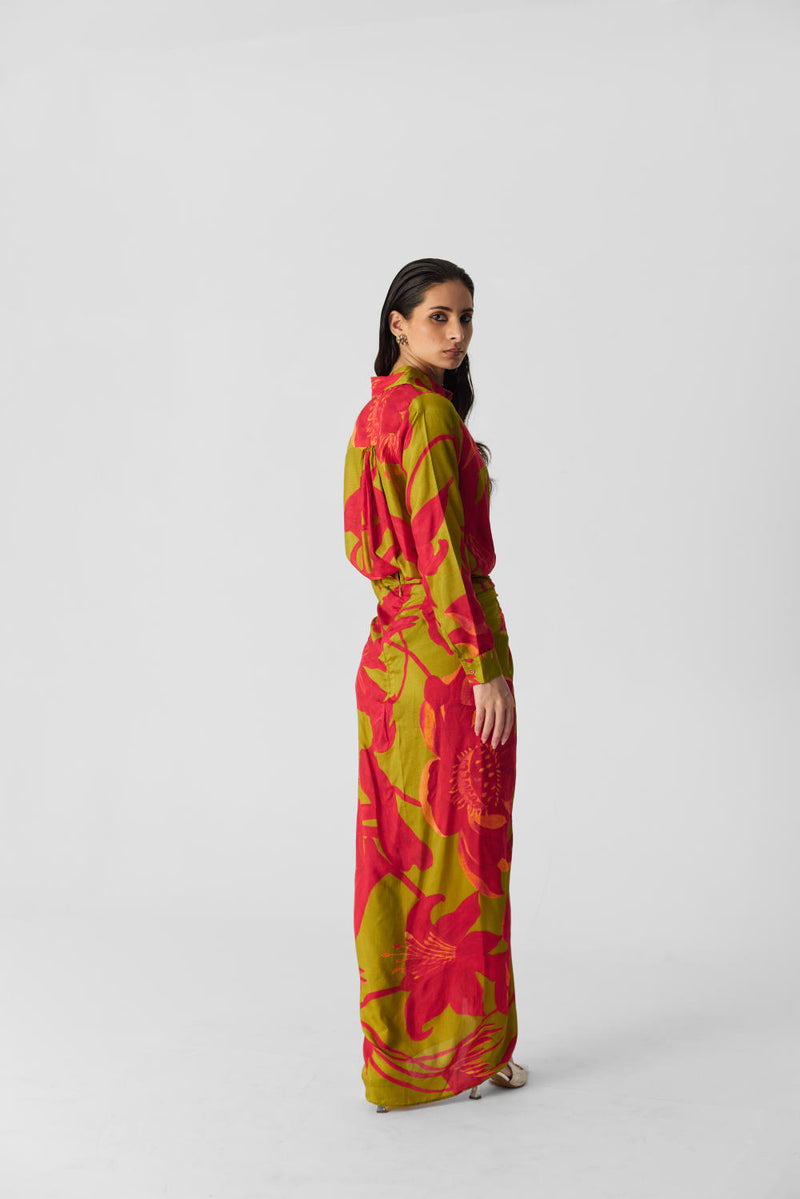 LIAN LIME SHIRT & SKIRT SET silk by Yam in multi color for women in Singapore