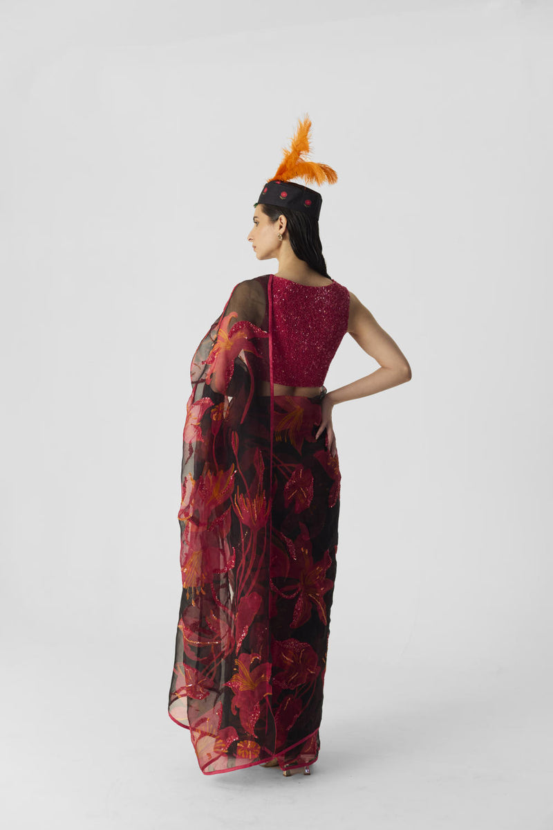 LIAN EMBROIDERED SAREE organza by Yam in multi color for women in Singapore