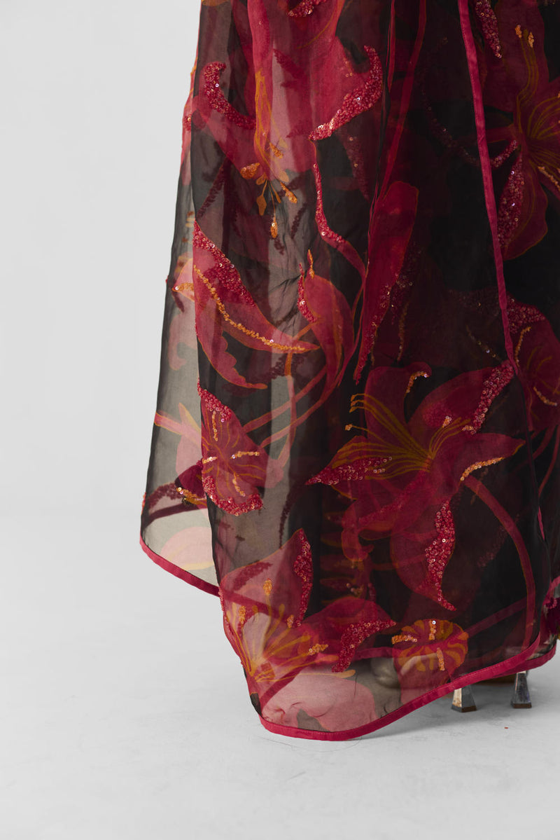 LIAN EMBROIDERED SAREE organza by Yam in multi color for women in Singapore