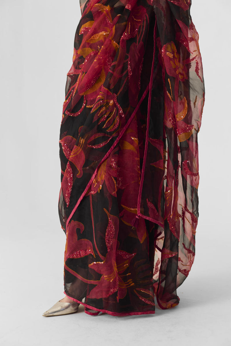 LIAN EMBROIDERED SAREE organza by Yam in multi color for women in Singapore