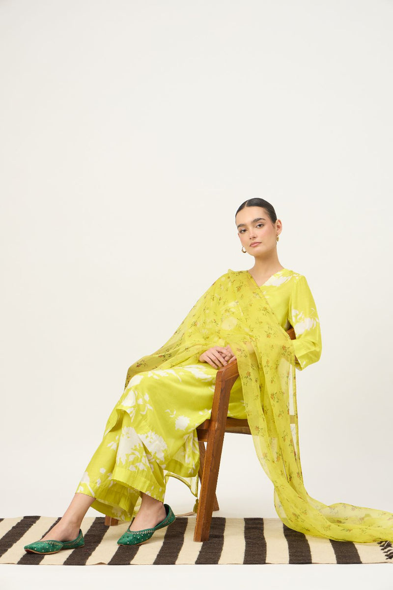 Bloome Lime Kurta Set And Chintz Organza Dupatta