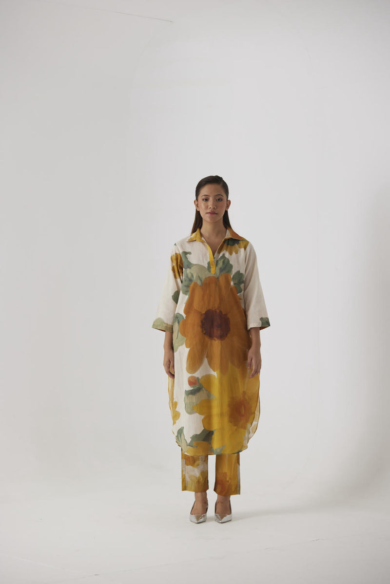 MIMOSA LONG COTTON KURTA SET cotton by Yam in yellow color for women in Singapore