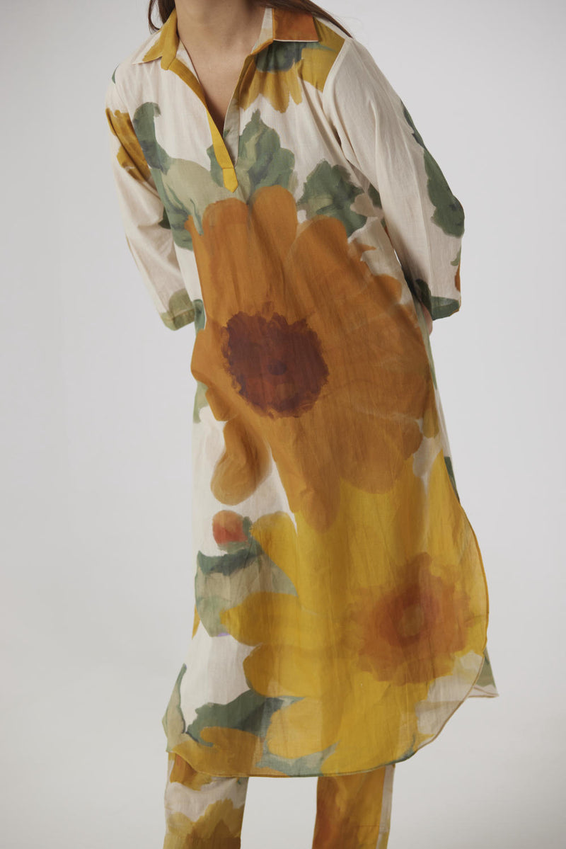 MIMOSA LONG COTTON KURTA SET cotton by Yam in yellow color for women in Singapore