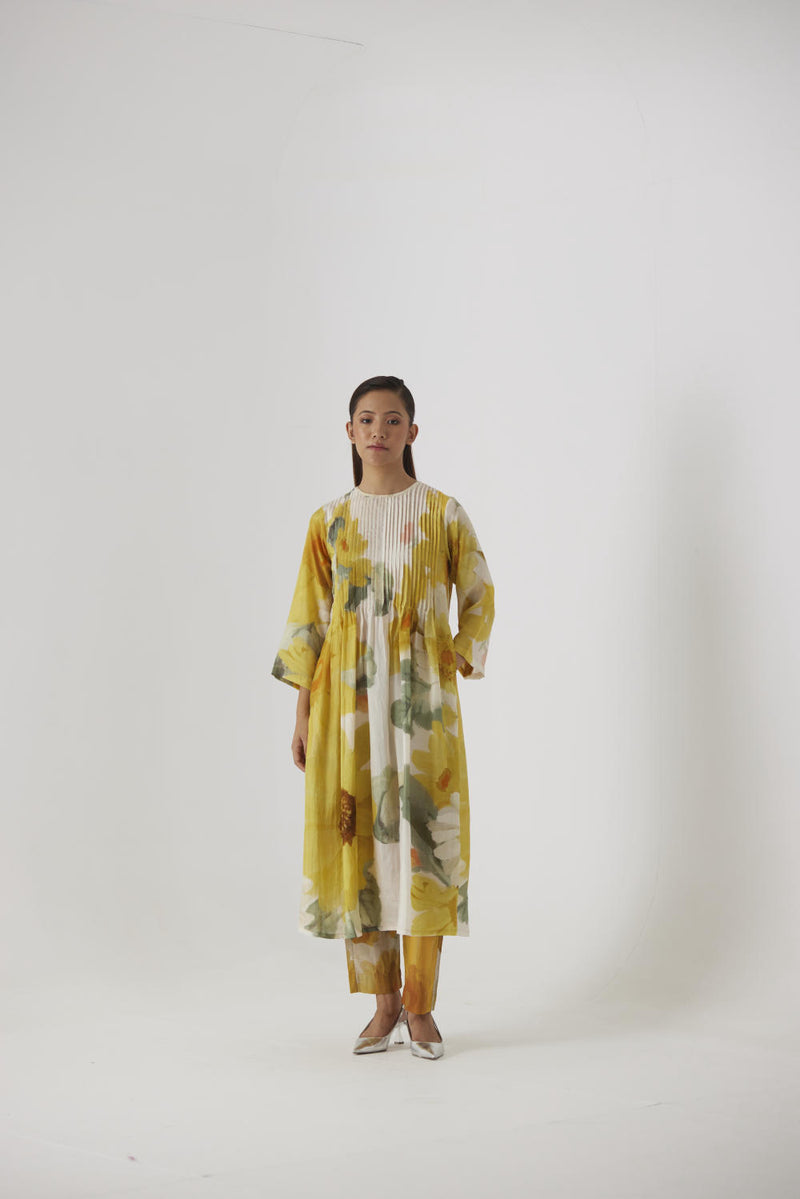 MIMOSA PINTUCKS KURTA SET silk by Yam in yellow color for women in Singapore