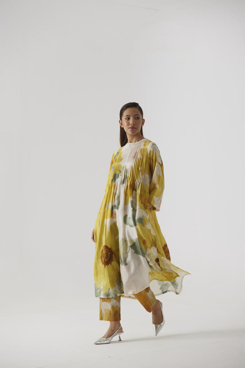 MIMOSA PINTUCKS KURTA SET silk by Yam in yellow color for women in Singapore
