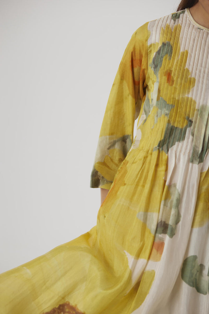 MIMOSA PINTUCKS KURTA SET silk by Yam in yellow color for women in Singapore