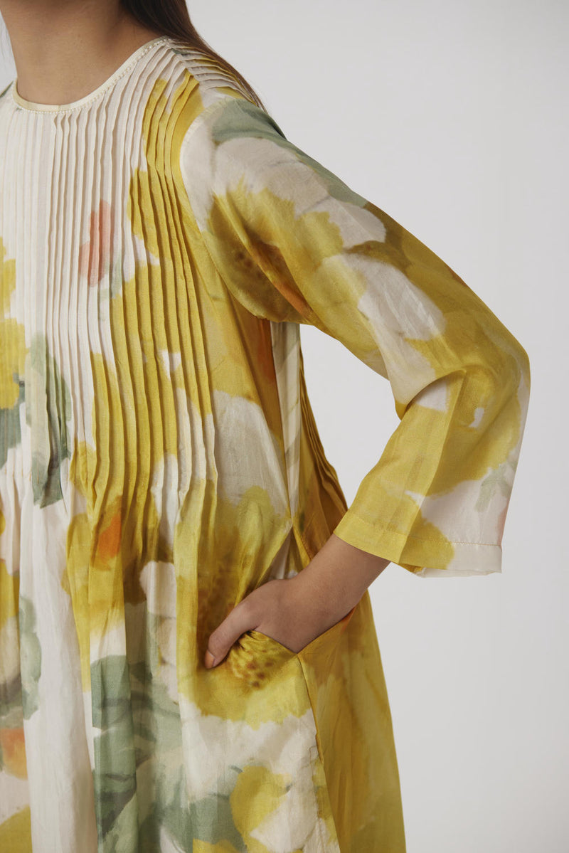 MIMOSA PINTUCKS KURTA SET silk by Yam in yellow color for women in Singapore