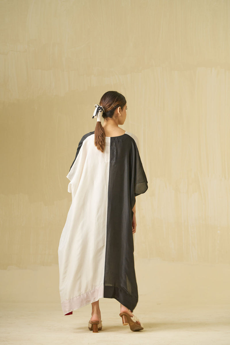 Moon Dress-Silver + Black upada silk dress by Stoique in silver, black for women in Singapore