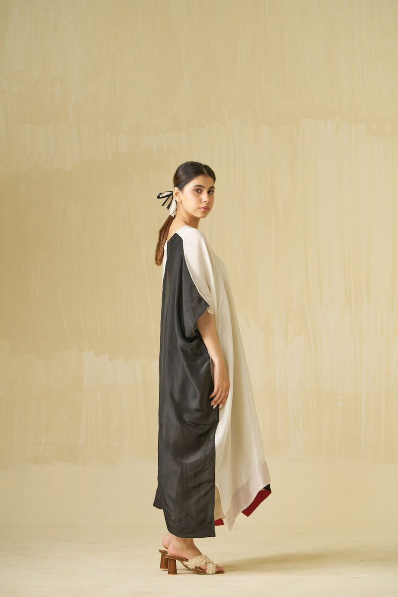Moon Dress-Silver + Black upada silk dress by Stoique in silver, black for women in Singapore