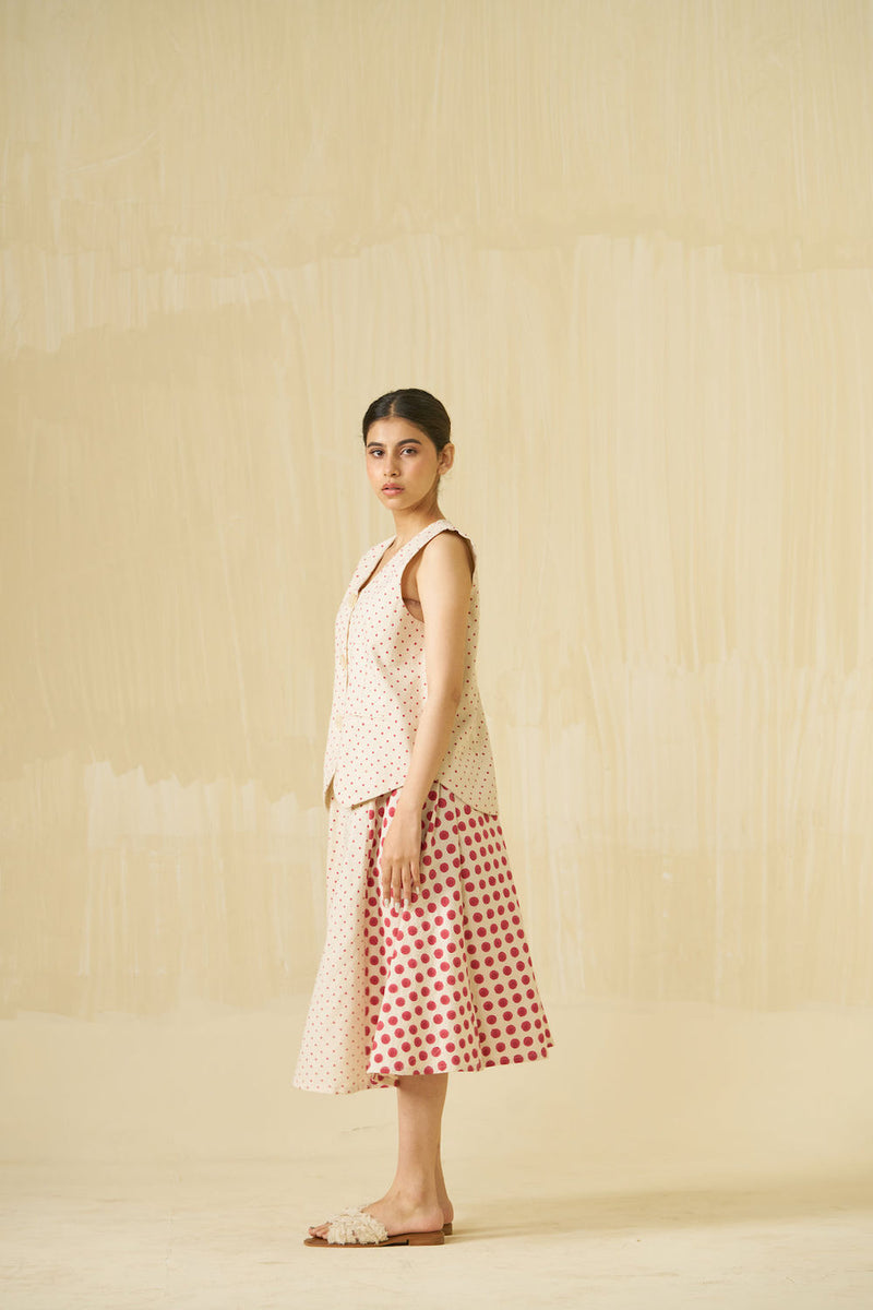 Muffin Skirt-Natural + Hibiscus red handwoven cotton skirt by Stoique in natural, hibiscus red for women in Singapore