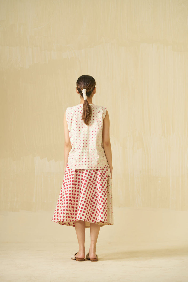 Muffin Skirt-Natural + Hibiscus red handwoven cotton skirt by Stoique in natural, hibiscus red for women in Singapore