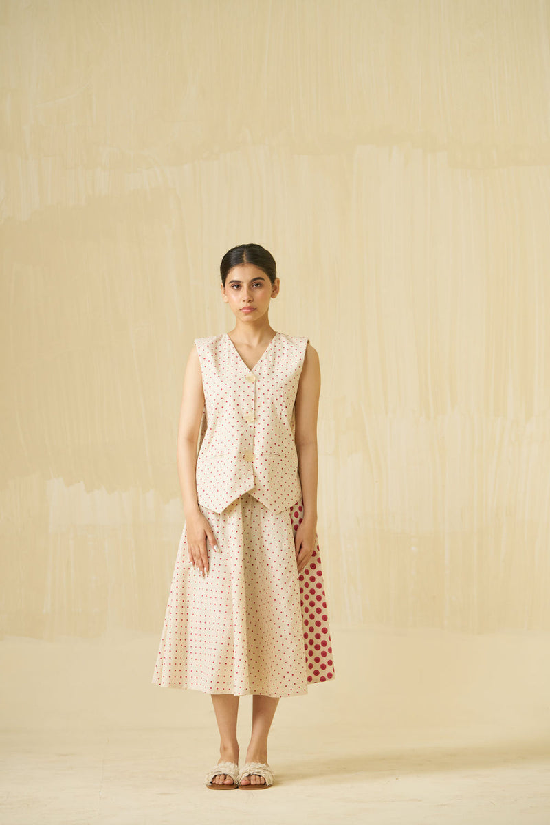 Muffin Vest-Natural + Hibiscus red handwoven cotton top/shirt by Stoique in natural, hibiscus red for women in Singapore