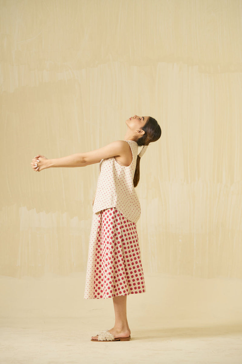 Muffin Vest-Natural + Hibiscus red handwoven cotton top/shirt by Stoique in natural, hibiscus red for women in Singapore