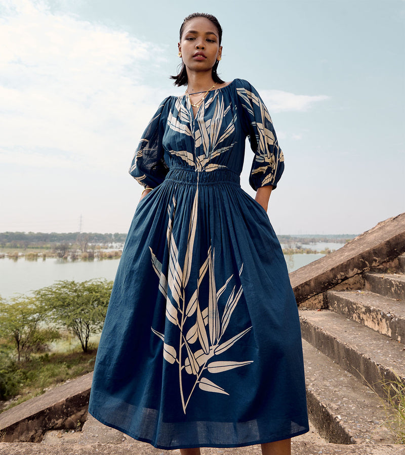 Nightingale dress cotton by Khara Kapas in blue for women in Singapore